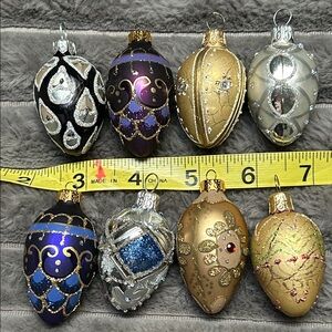 Egg puffy glass hand painted Ornaments mini miniature Germany gold & colors